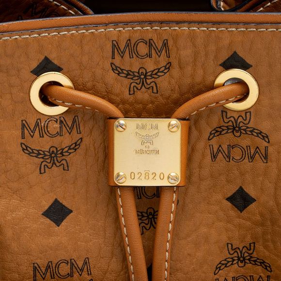 MCM Visteos Leather Klassik Drawstring Small Bucket Bag - Picture 8 of 15